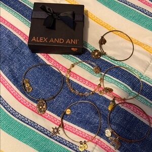Alex and Ani Gold Tone Charm Bangle Bracelets